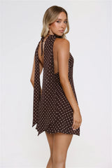 Chic Babe Polka Dot Halter Mini Dress Brown